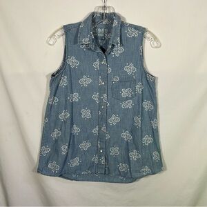 Gap 1969 Blue With White Paisley Tank Top With Pearl Snaps, Women’s Size XS